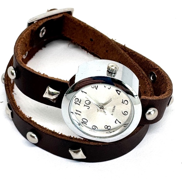 Accessories - Silver Plated Ladies Watch Brown Faux Leather Wrap Band Item #1084- LAST ONE
